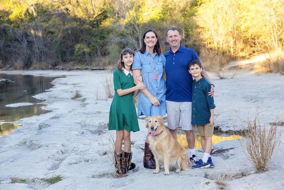 family photo session at Bull Creek District Park with pet dog